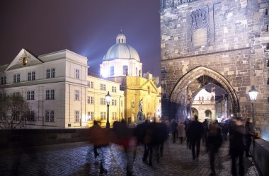 gece görüş charles Bridge, prague, Çek Cumhuriyeti