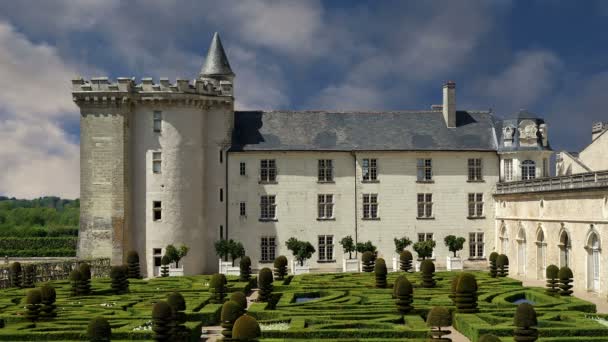 Вілландрі chateau і своїм садом, Долина Луари, Франція---один з найбільш красивих садів у всіх Франції — стокове відео