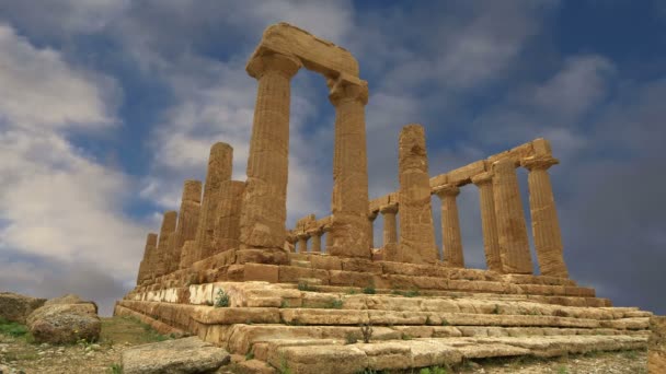 Αρχαίο ελληνικό ναό του Juno (V-Vi αιώνας π.χ.), την κοιλάδα των ναών, Αγκριτζέντο της Σικελίας. — Αρχείο Βίντεο
