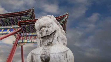 Yasak Şehir Pekin, Çin'in kuzeybatısında bir imparatorluk Bahçesi koruyucu aslan heykeli beihai Park taş mı