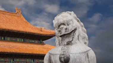 Yasak Şehir Pekin, Çin'in kuzeybatısında bir imparatorluk Bahçesi koruyucu aslan heykeli beihai Park taş mı