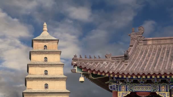 La pagoda gigante del ganso salvaje o gran pagoda del ganso salvaje, es una pagoda budista ubicada en el sur de Xian (Sian, Xi 'an), provincia de Shaanxi, China. — Vídeo de stock