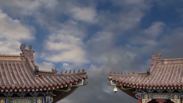 Dak decoraties op de grondgebied reus wild goose pagoda, is een boeddhistische Pagode gelegen in zuidelijk xian (sian, xi'an), shaanxi province, china — Stockvideo