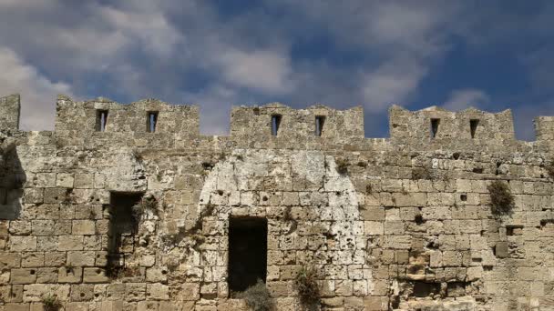 Medeltida stadsmuren i Rhodos stad, Grekland (tidsinställd) — Stockvideo