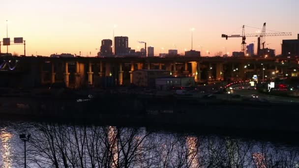 Ponte da cidade de Moscou à noite, Rússia — Vídeo de Stock