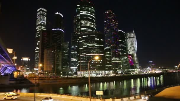 Wolkenkrabbers internationale business center (stad) op het nacht, Moskou, Rusland — Stockvideo