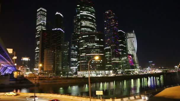 Centro Internacional de Negócios de Arranha-céus (Cidade) à noite, Moscou, Rússia — Vídeo de Stock