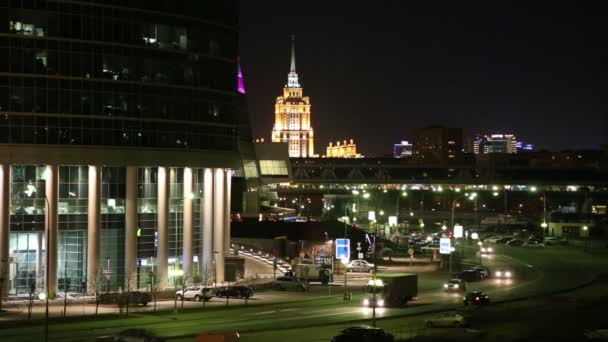 Mrakodrapy mezinárodní obchodní centrum (město) v noci, Moskva, Rusko — Stock video