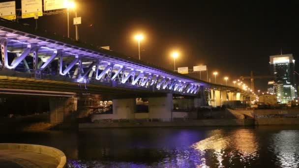 Мост Москва-Сити ночью, Россия — стоковое видео