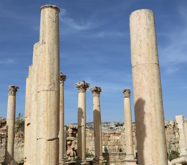 rzymskie kolumny w Jordanii miasta jerash (Gerazie starożytności), stolica i największe miasto guberni jerash, jordan
