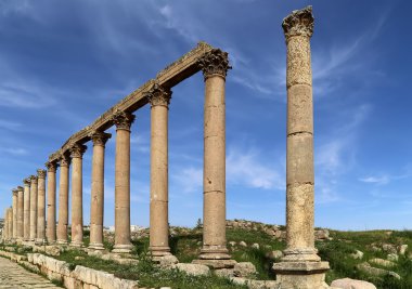 rzymskie kolumny w Jordanii miasta jerash (Gerazie starożytności), stolica i największe miasto guberni jerash, jordan