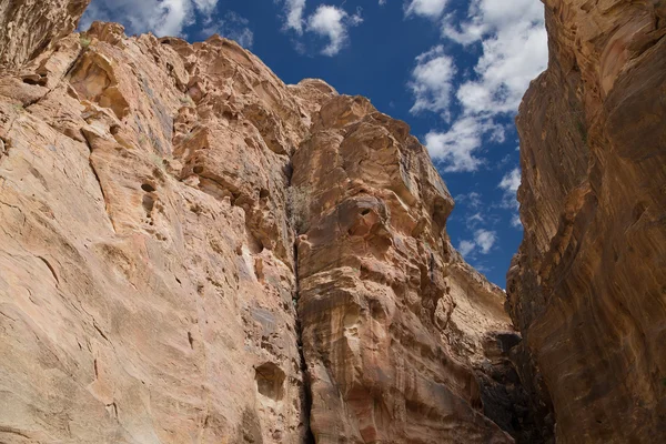 Fragmento de rocha no longo caminho de 1,2 km (As-Siq) na cidade de Petra, Jordânia — Fotografia de Stock