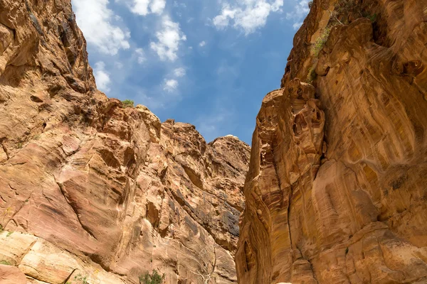 都市ペトラ、Jordan の 1.2 km 長いパス (Siq として) の岩石の断片 — ストック写真