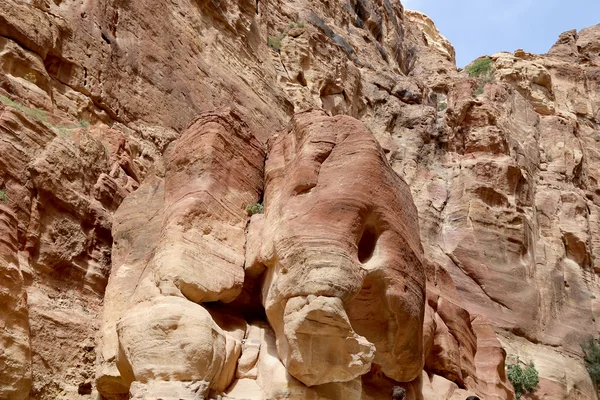 Fragmento de roca en el sendero de 1,2 km (As-Siq) en la ciudad de Petra, Jordania —  Fotos de Stock