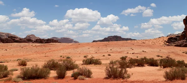 Wadi rum woestijn ook bekend als de vallei van de maan is een vallei in de zandsteen en graniet rots in zuidelijke Jordanië 60 km ten oosten van aqaba gesneden — Stockfoto