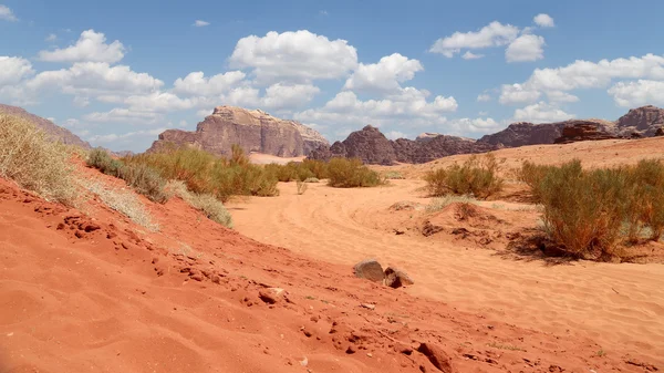 Ваді ром пустелі також Місячна Долина — Долина нарізати пісковика і гранітні скелі в Південній Йорданії 60 км на схід від Акаба — стокове фото