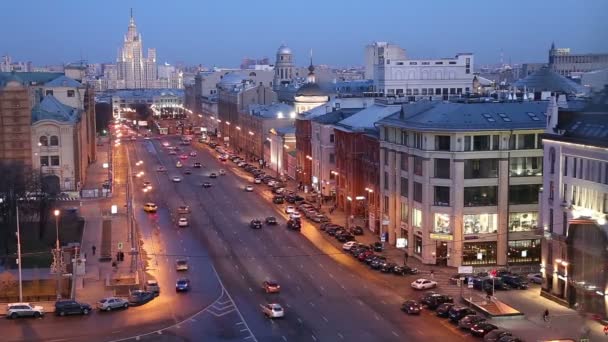 Night view of the Moscow from a high point (an observation deck on the building of the Central Children's Store), Russia — Stock Video