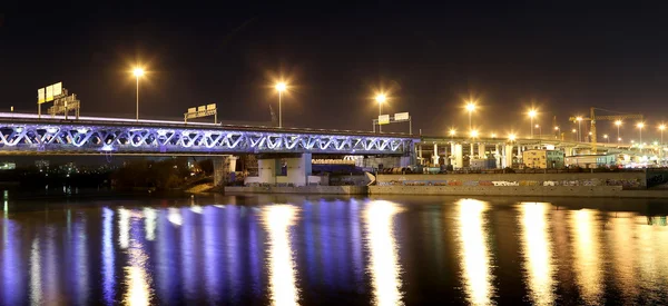 Moscow City bridge at night, Russia — Stock Photo, Image