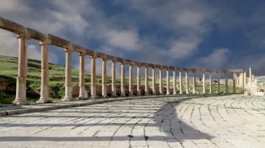 Forum (Oval Plaza)  in Gerasa (Jerash), Jordan.  Forum is an asymmetric plaza at the beginning of the Colonnaded Street, which was built in the first century AD