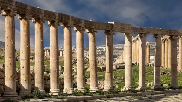 Forum (Oval Plaza)  in Gerasa (Jerash), Jordan.  Forum is an asymmetric plaza at the beginning of the Colonnaded Street, which was built in the first century AD