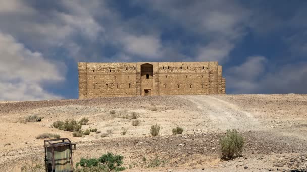 Qasr Kharana (Kharanah or Harrana), the desert castle in eastern Jordan (100 km of Amman). Built in 8th century AD to be used as caravanserai, a resting place for traders — стокове відео