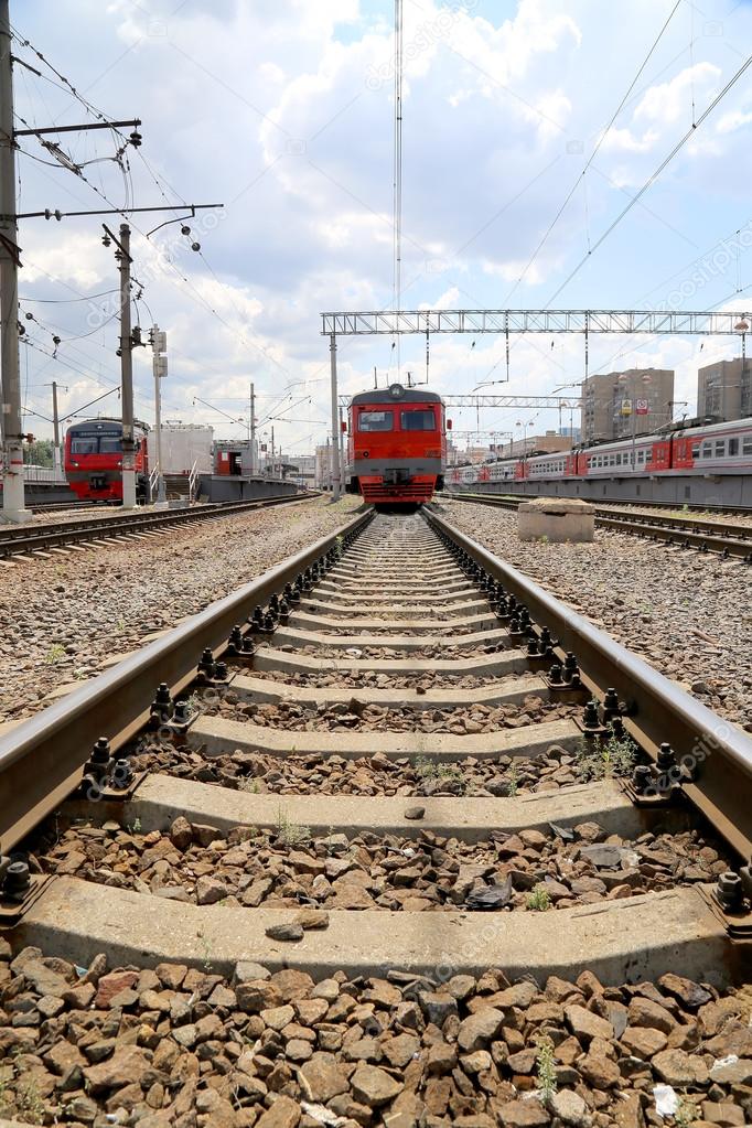 Train on Moscow passenger platform (Savelovsky railway station) is one of the nine main railway stations in Moscow, Russia