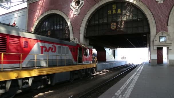 Tåg på Kazansky järnvägsterminal (Kazansky vokzal)--är en av nio järnvägsterminaler i Moskva, Ryssland. — Stockvideo