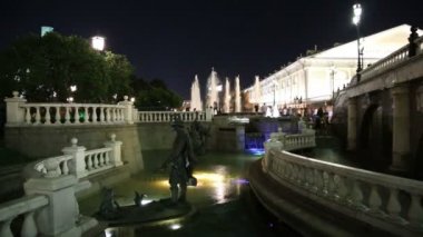 Fountain in the Alexander Gardens--was one of the first urban public parks in Moscow, Russia (night)