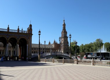 Plaza de Espana ve turistler Seville, Endülüs, İspanya