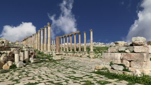 Romerska ruinerna i den jordanska staden jerash (gerasa av antiken), huvudstad och största stad guvernement jerash, Jordanien — Stockvideo