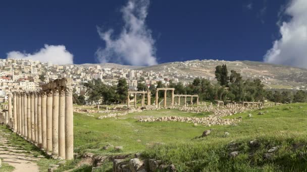 Başkenti ve en büyük jerash governorate, Ürdün jerash (Antik gerasa), Ürdün şehirde roman ruins — Stok video