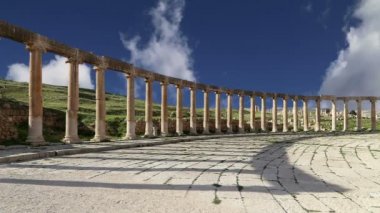 Forum (Oval Plaza)  in Gerasa (Jerash), Jordan.  Forum is an asymmetric plaza at the beginning of the Colonnaded Street, which was built in the first century AD