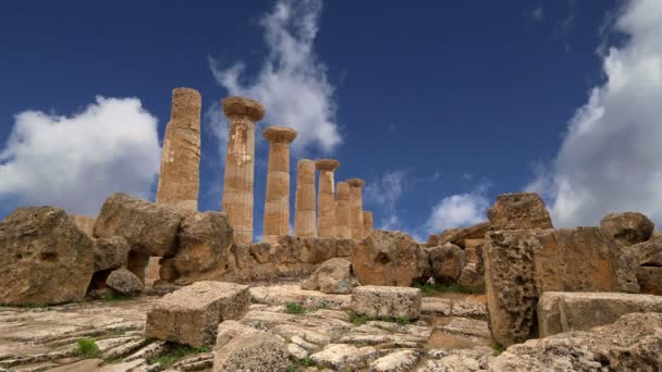 古希腊赫拉克勒斯神庙（V-Vi世纪Bc）的遗迹，寺庙谷，阿格里根托，西西里 — 图库视频影像