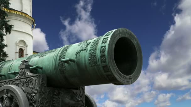 Tsar Cannon, Moscow Kremlin, Russia -- is a large, 5.94 metres (19.5 ft) long cannon on display on the grounds of the Moscow Kremlin — Stock Video