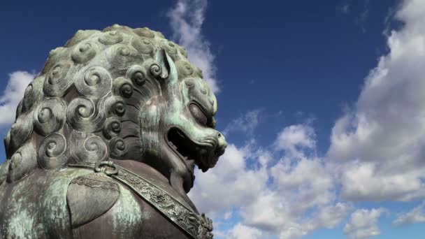 Estatua de León Guardián de Bronce en la Ciudad Prohibida, Beijing, China — Vídeo de stock