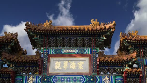 Templo de Yonghe, também conhecido como o Palácio da Paz e Harmonia Templo de Lama, a Lâmpada de Yonghe, ou popularmente o Templo de Lama, é um templo do budismo tibetano. Pequim, China — Vídeo de Stock