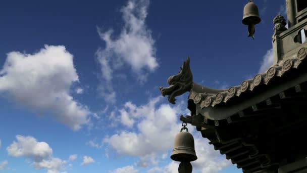 Украшения крыши на территории Giant Wild Goose Pagoda, это буддийская пагода, расположенная в южной части Сианя (Сиань, Сиань), провинция Шэньси, Китай — стоковое видео