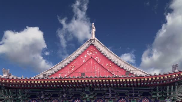 Roof decorations on the territory Giant Wild Goose Pagoda,is a Buddhist pagoda located in southern Xian (Sian, Xi'an), Shaanxi province, China — Stock Video