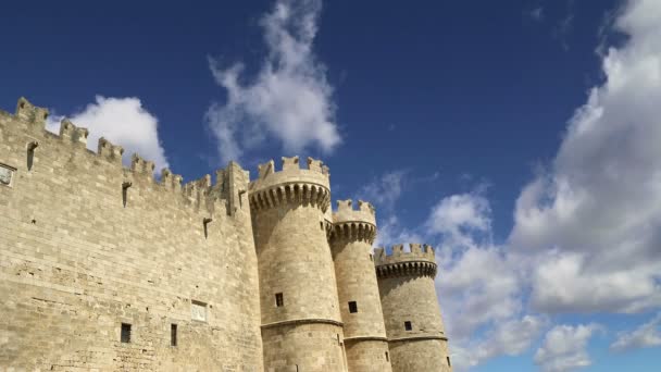 Rodos, Yunanistan, Rodos, ünlü şövalyeler Grand Master Sarayı (olarak da bilinen Castello) ortaçağ şehir Rodos, olmalı-ziyaret Müzesi Rodos'un sembolü — Stok video