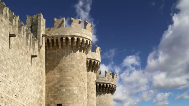 罗得斯岛，希腊，罗兹，著名的骑士大师宫 (也称为 Castello) 罗德斯岛中世纪城镇必须访问罗兹博物馆的符号 — 图库视频影像