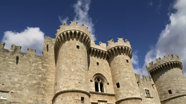 Rhodes Island, Greece, a symbol of Rhodes, of the famous Knights Grand Master Palace (also known as Castello) in the Medieval town of rhodes, a must-visit museum of Rhodes — стоковое видео