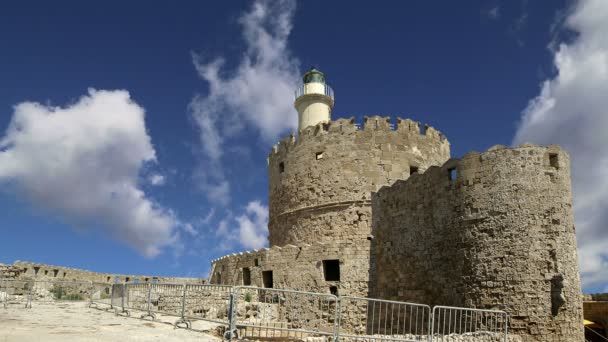 Rhodes Tower of St. Nicholas, Greece (time lapse) — Stock Video