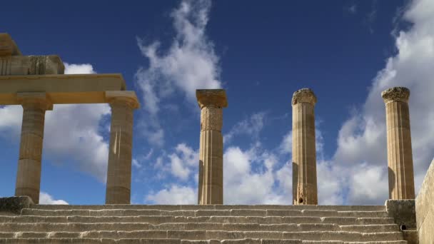 Acrópolis de Lindos en Rhodos Antiguo sitio arqueológico, Grecia — Vídeo de stock