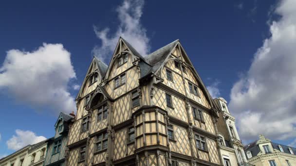 Front of the House of Adam, old half-timbered house in the city of Angers,France — Stock Video