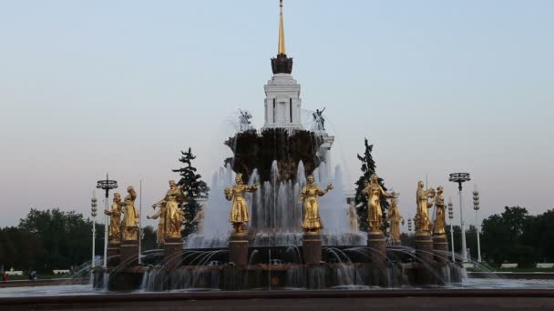 Fuente Amistad de las Naciones (1951-54, El proyecto de la fuente por los arquitectos K. Topuridze y G. Konstantinovsky) -VDNKH (Centro de Exposiciones de toda Rusia), Moscú, Rusia — Vídeos de Stock