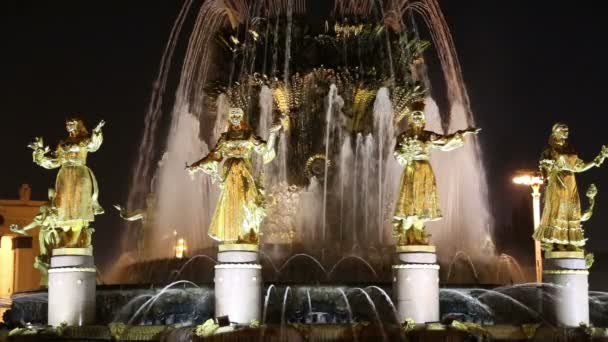 Fountain barátság a Nemzetek (1951-54, a projekt a szökőkút építész K. Topuridze és G. Konstantinovsky)--VDNKh (all-Oroszország kiállítási központ), Moszkva, Oroszország — Stock videók