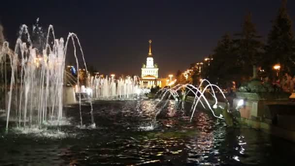 Brunnen im Ausstellungszentrum der Errungenschaften der Volkswirtschaft (vdnh), Moskau, Russland — Stockvideo
