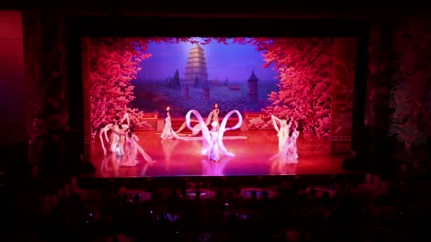 Dancers of the Xian Dance Troupe perform the famous Tang Dynasty show at the Xian Theatre,China  — Stockvideo