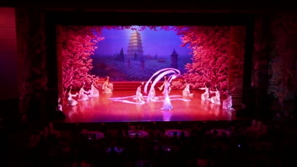 Dancers of the Xian Dance Troupe perform the famous Tang Dynasty show at the Xian Theatre,China  — стокове відео