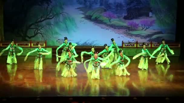 Dancers of the Xian Dance Troupe perform the famous Tang Dynasty show at the Xian Theatre,China  — Stok Video